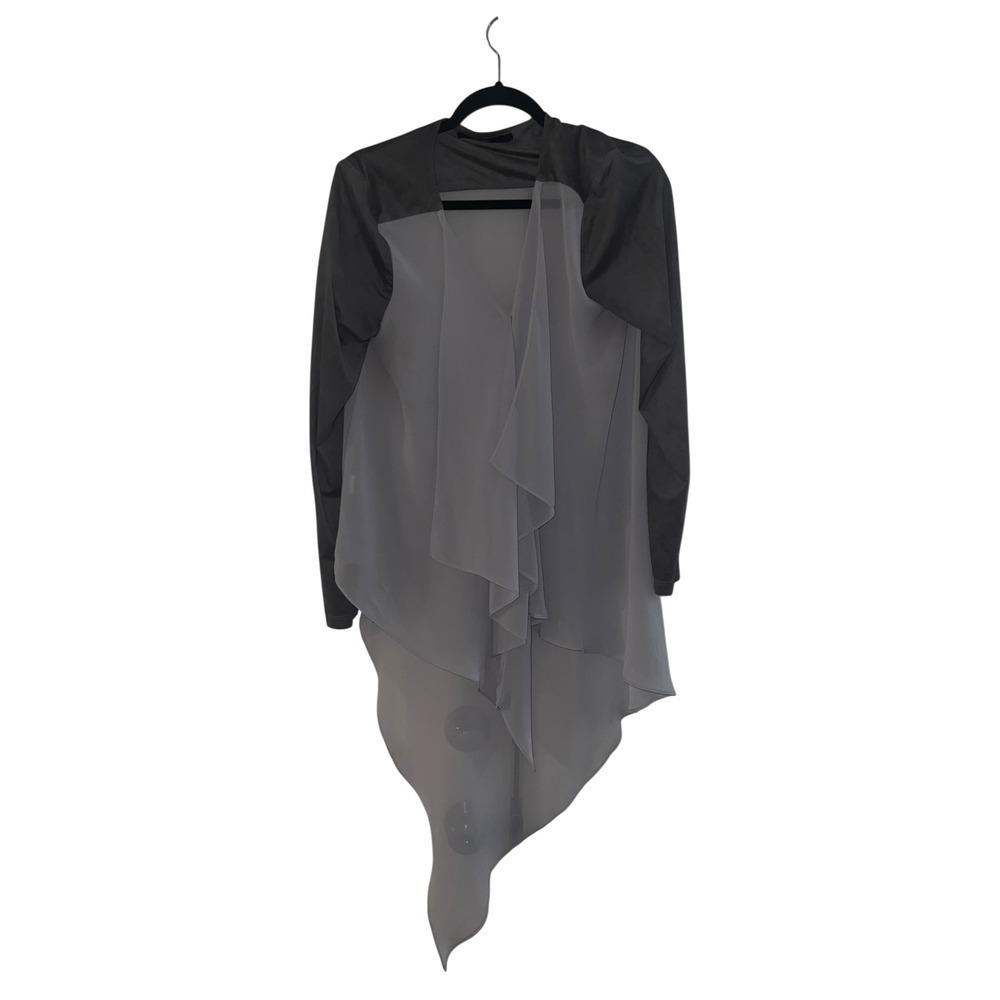 Amadi Gray Sheer Tunic Sz L | V-Neck Ruffle Fairy Gypsy Boho Top
